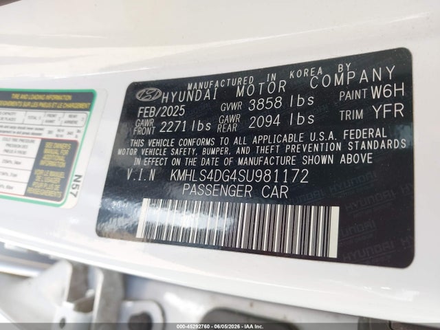 KMHLS4DG4SU981172 Hyundai Elantra Sel Convenience