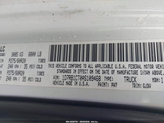 Aukcja sprzedaży 2010 Dodge Ram 1500 Laramie, vin: 1D7RB1CT0AS109468, numer aukcji: 45292761