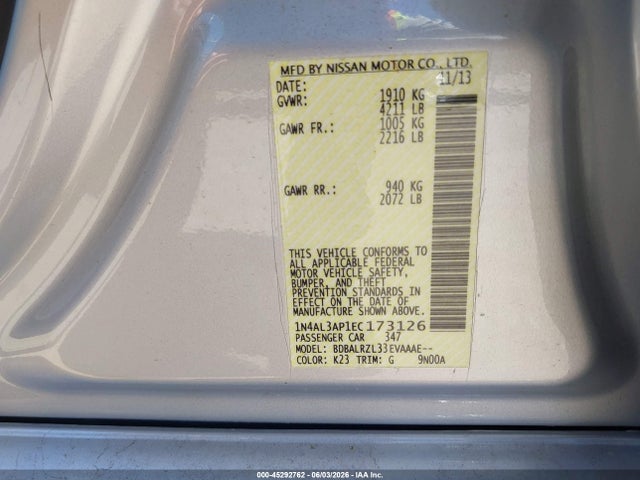 Nissan Altima 2.5 S 2014 1N4AL3AP1EC173126 Image 9