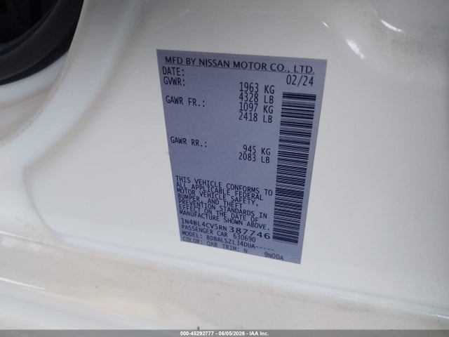 1N4BL4CV5RN387746 Nissan Altima Sr Fwd