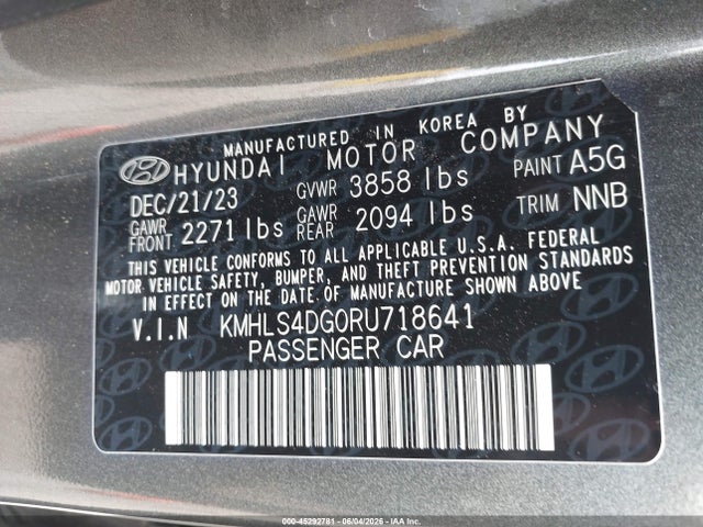 Aukcja sprzedaży 2024 Hyundai Elantra Sel, vin: KMHLS4DG0RU718641, numer aukcji: 45292781
