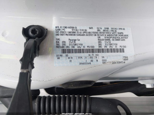 Продажа на аукционе авто 2016 Ford Focus Titanium, vin: 1FADP3N23GL307007, номер лота: 45292787