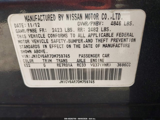 Aukcja sprzedaży 2013 Infiniti G37x, vin: JN1CV6AR7DM759745, numer aukcji: 45292788
