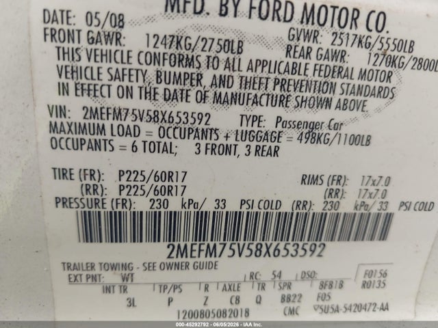 Продаж на аукціоні авто 2008 Mercury Grand Marquis Ls, vin: 2MEFM75V58X653592, номер лоту: 45292792