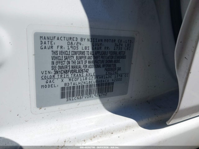 Aukcja sprzedaży 2024 Nissan Versa 1.6 Sr, vin: 3N1CN8FV0RL926742, numer aukcji: 45292799