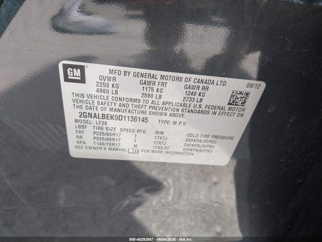 Продажа на аукционе авто 2013 Chevrolet Equinox Ls, vin: 2GNALBEK9D1136145, номер лота: 45292807