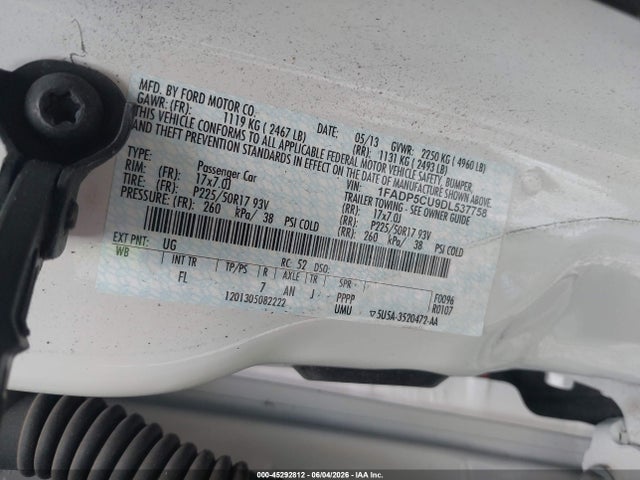 45292812 :رقم المزاد ، 1FADP5CU9DL537758 vin ، 2013 Ford C-max Energi Sel مزاد بيع