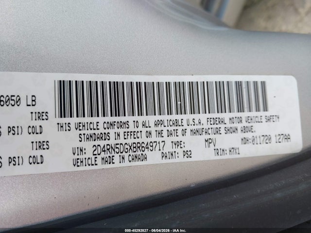 45292827 :رقم المزاد ، 2D4RN5DGXBR649717 vin ، 2011 Dodge Grand Caravan Crew مزاد بيع