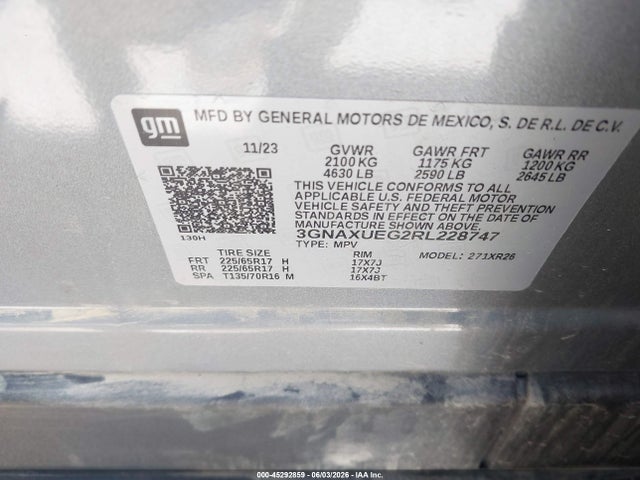 Aukcja sprzedaży 2024 Chevrolet Equinox Awd Lt, vin: 3GNAXUEG2RL228747, numer aukcji: 45292859