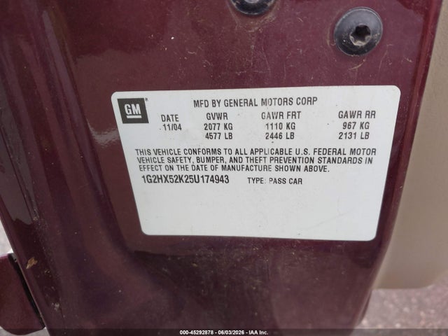 Продажа на аукционе авто 2005 Pontiac Bonneville Se, vin: 1G2HX52K25U174943, номер лота: 45292878