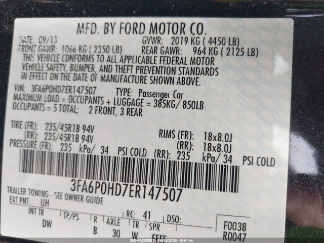 2014 Ford Fusion Se მანქანა იყიდება აუქციონზე, vin: 3FA6P0HD7ER147507, აუქციონის ნომერი: 45292893