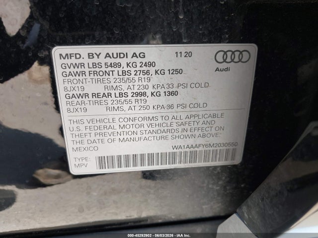 WA1AAAFY6M2030550 Audi Q5 Premium 45 Tfsi Quattro S Tronic