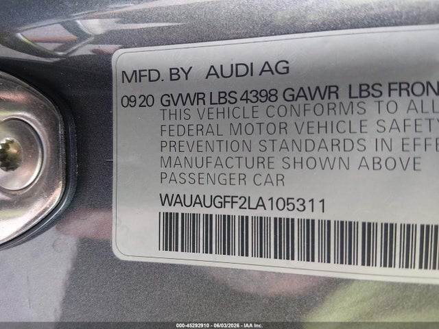 2020 Audi A3 Premium 40 Tfsi Front-wheel Drive S Tronic მანქანა იყიდება აუქციონზე, vin: WAUAUGFF2LA105311, აუქციონის ნომერი: 45292910
