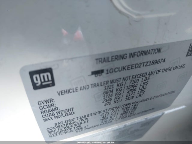 Продажа на аукционе авто 2026 Chevrolet Silverado 1500 4wd  Short Bed Rst, vin: 1GCUKEED2TZ189674, номер лота: 45292921