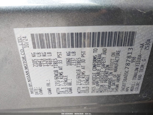 Продаж на аукціоні авто 2025 Nissan Rogue Sv Fwd, vin: 5N1BT3BA0SC787813, номер лоту: 45292955