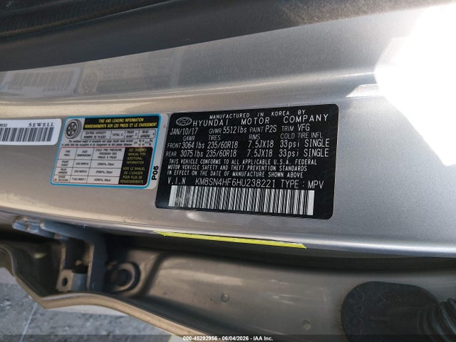 Aukcja sprzedaży 2017 Hyundai Santa Fe Limited, vin: KM8SN4HF6HU238221, numer aukcji: 45292956