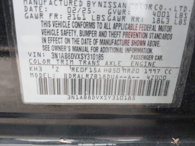 45292984 :رقم المزاد ، 3N1AB8DVXSY310185 vin ، 2025 Nissan Sentra Sr مزاد بيع