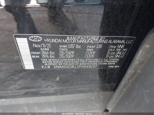 45292994 :رقم المزاد ، 5NMS4DAL2PH644297 vin ، 2023 Hyundai Santa Fe Limited مزاد بيع