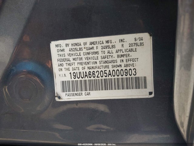 Продаж на аукціоні авто 2005 Acura Tl, vin: 19UUA66205A000903, номер лоту: 45292996