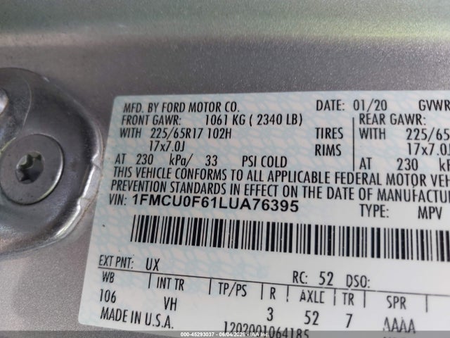 1FMCU0F61LUA76395 Ford ESCAPE S