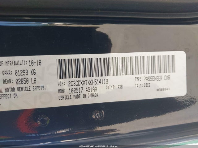 Aukcja sprzedaży 2019 Dodge Charger Police Rwd, vin: 2C3CDXATXKH514119, numer aukcji: 45293043