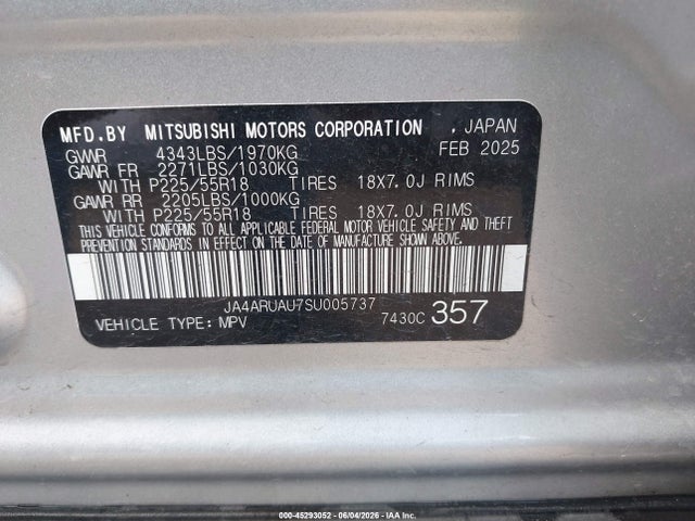 Продаж на аукціоні авто 2025 Mitsubishi Outlander Sport 2.0 Es Awc/2.0 Le Awc/2.0 S Awc/2.0 Se Awc/2.0 Trail Edition Awc, vin: JA4ARUAU7SU005737, номер лоту: 45293052