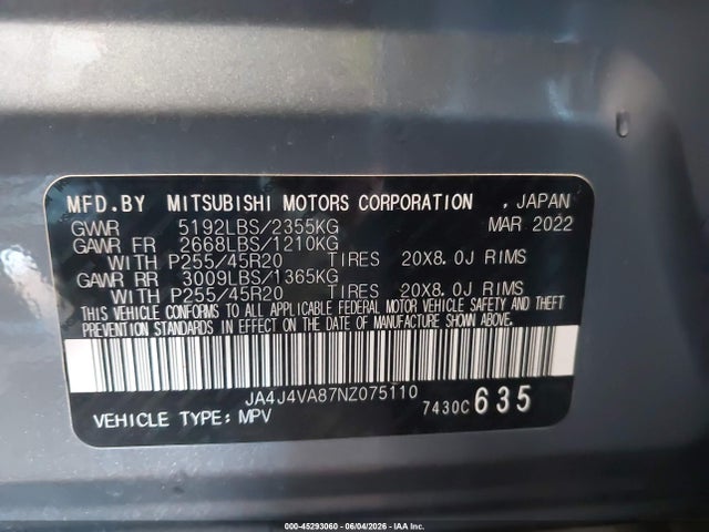 JA4J4VA87NZ075110 Mitsubishi Outlander Sel 2.5 S-awc/sel Launch Edition S-awc/sel Special Edition S-awc