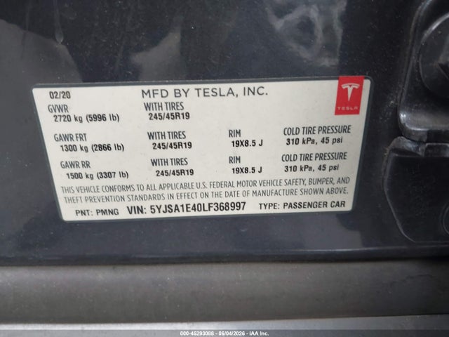 Tesla Model S Performance Dual Motor All-wheel Drive 2020 5YJSA1E40LF368997 Image 9