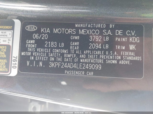 KIA Forte Lxs 2020 3KPF24AD4LE249099 Image 9