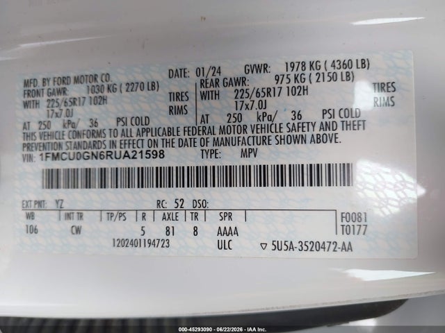 1FMCU0GN6RUA21598 Ford Escape Active