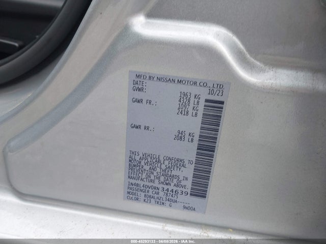 Aukcja sprzedaży 2024 Nissan Altima Sv Fwd, vin: 1N4BL4DV0RN344639, numer aukcji: 45293133