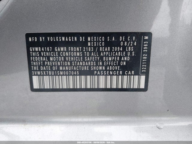 Aukcja sprzedaży 2025 Volkswagen Jetta 1.5t S, vin: 3VW5X7BU1SM007045, numer aukcji: 45293156