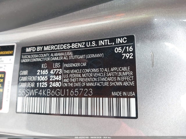 2016 Mercedes-benz C 300 Sport 4matic მანქანა იყიდება აუქციონზე, vin: 55Swf4kb6gu165723, აუქციონის ნომერი: 45293160