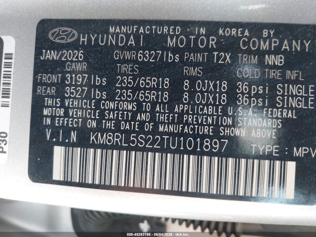 Aukcja sprzedaży 2026 Hyundai Palisade Sel 7p, vin: KM8RL5S22TU101897, numer aukcji: 45293198