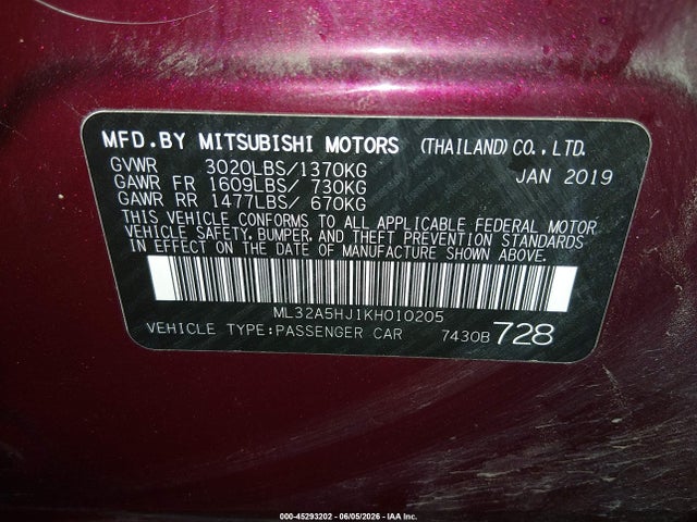 Mitsubishi MIRAGE LE 2019 ML32A5HJ1KH010205 Image 9