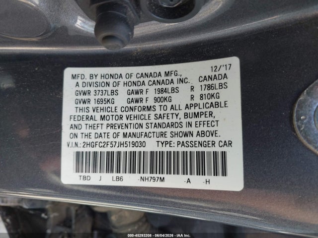 Honda Civic Lx 2018 2HGFC2F57JH519030 Image 9