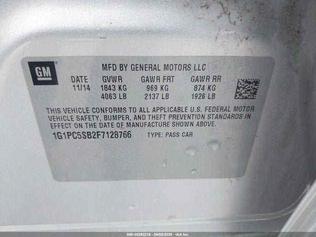 Продажа на аукционе авто 2015 Chevrolet Cruze 1lt Auto, vin: 1G1PC5SB2F7128766, номер лота: 45293218