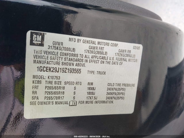 Продажа на аукционе авто 2009 Chevrolet Silverado 1500 Lt, vin: 1GCEK29J19Z193565, номер лота: 45293223