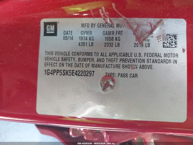 45293248 :رقم المزاد ، 1G4PP5SK5E4220297 vin ، 2014 Buick Verano مزاد بيع