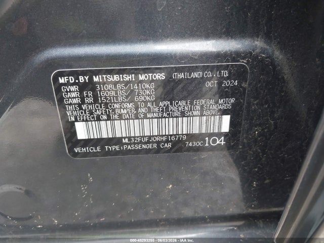 Продаж на аукціоні авто 2024 Mitsubishi Mirage G4 Black Edition/es/le, vin: ML32FUFJ0RHF16779, номер лоту: 45293255