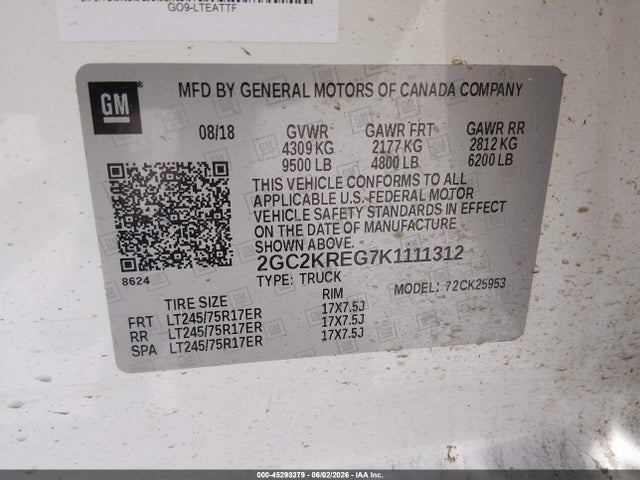 Aukcja sprzedaży 2019 Chevrolet Silverado 2500hd Wt, vin: 2GC2KREG7K1111312, numer aukcji: 45293279
