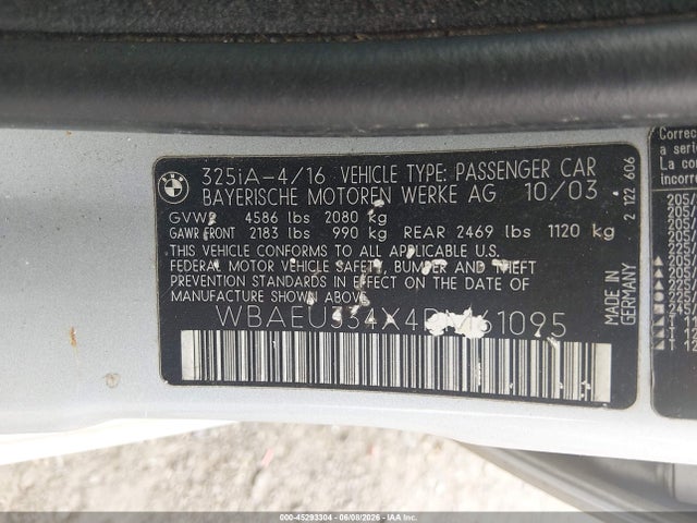 Продаж на аукціоні авто 2004 Bmw 325xi, vin: WBAEU334X4PM61095, номер лоту: 45293304