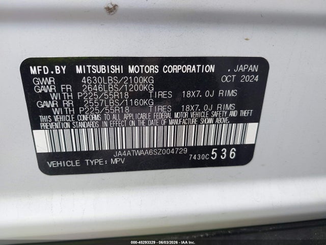 Продаж на аукціоні авто 2025 Mitsubishi Eclipse Cross Black Edition S-awc/se S-awc/sel S-awc, vin: JA4ATWAA6SZ004729, номер лоту: 45293329