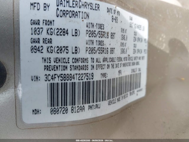 Aukcja sprzedaży 2004 Chrysler Pt Cruiser Touring, vin: 3C4FY58884T227519, numer aukcji: 45293350