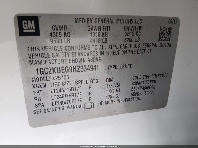 1GC2KUEG9HZ334941 Chevrolet Silverado 2500hd Wt