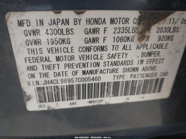 Aukcja sprzedaży 2007 Acura Tsx, vin: JH4CL96957C005460, numer aukcji: 45293360