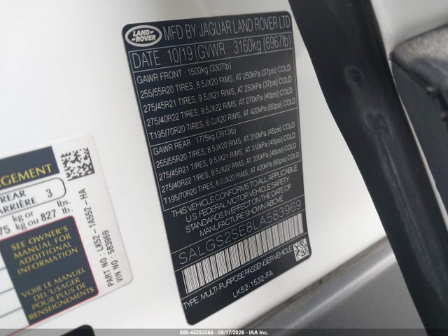 Land Rover Range Rover P525 Hse 2020 SALGS2SE8LA583969 Image 9