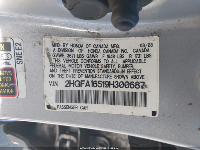 Продаж на аукціоні авто 2009 Honda Civic Lx, vin: 2HGFA16519H300687, номер лоту: 45293434