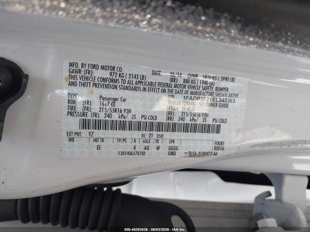 Продаж на аукціоні авто 2014 Ford Focus Se, vin: 1FADP3F21EL345363, номер лоту: 45293436