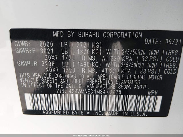 Subaru Ascent Premium 2021 4S4WMAED1M3473728 Image 9